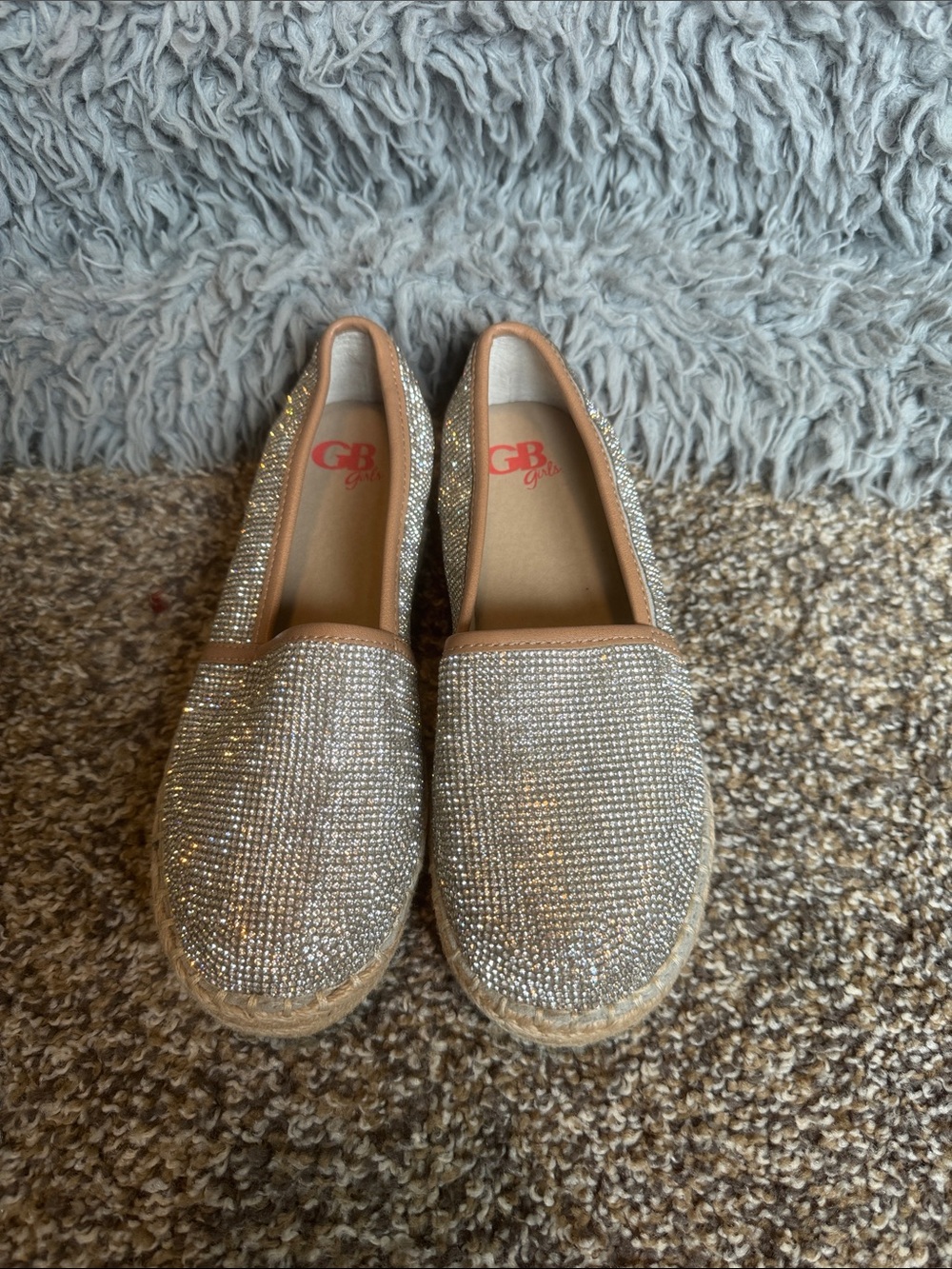 GB Girls Rhinestone Slip-On Espadrilles in Champagne Gold